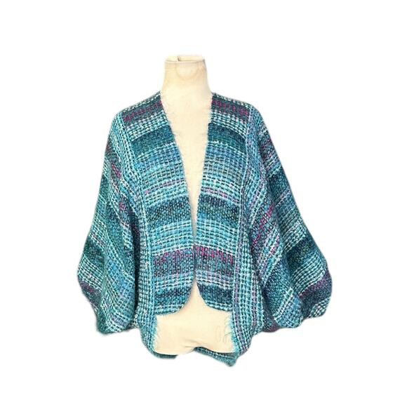 NESSA WARNER teal Handwoven Wool Open front Shrug Sweater Jacket One Size - Picture 11 of 16